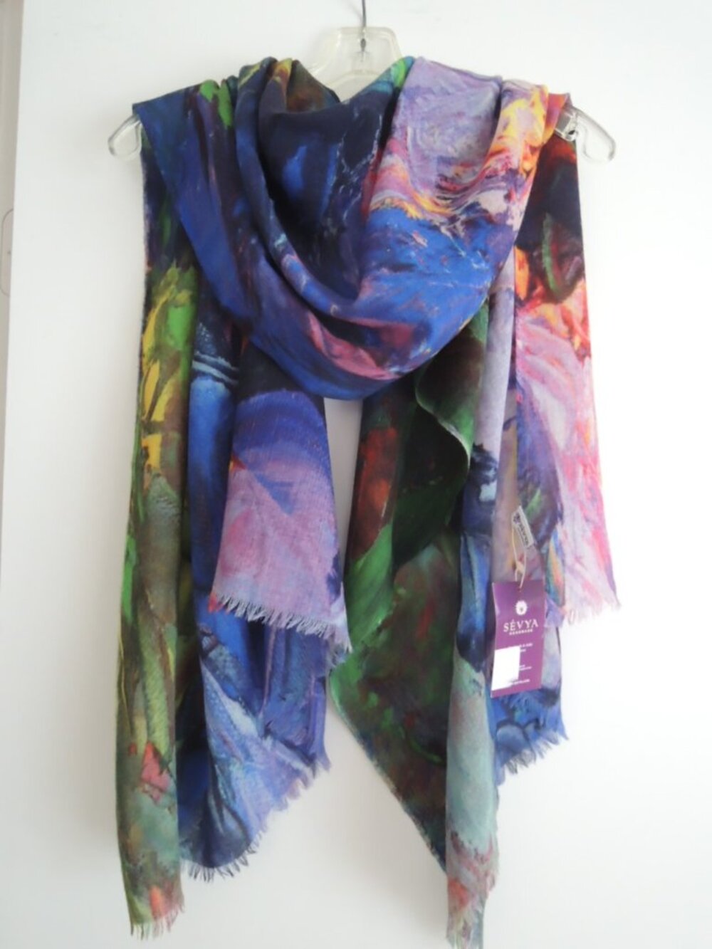 Ladies Scarf Shawl Wrap Multicolor 100% Wool Hand Made/Dyed Fringed SEVYA Scarf